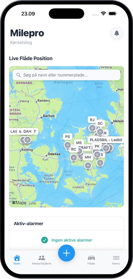 Live-kort over flåden med alle biler